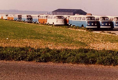 VW Campervan parked in field